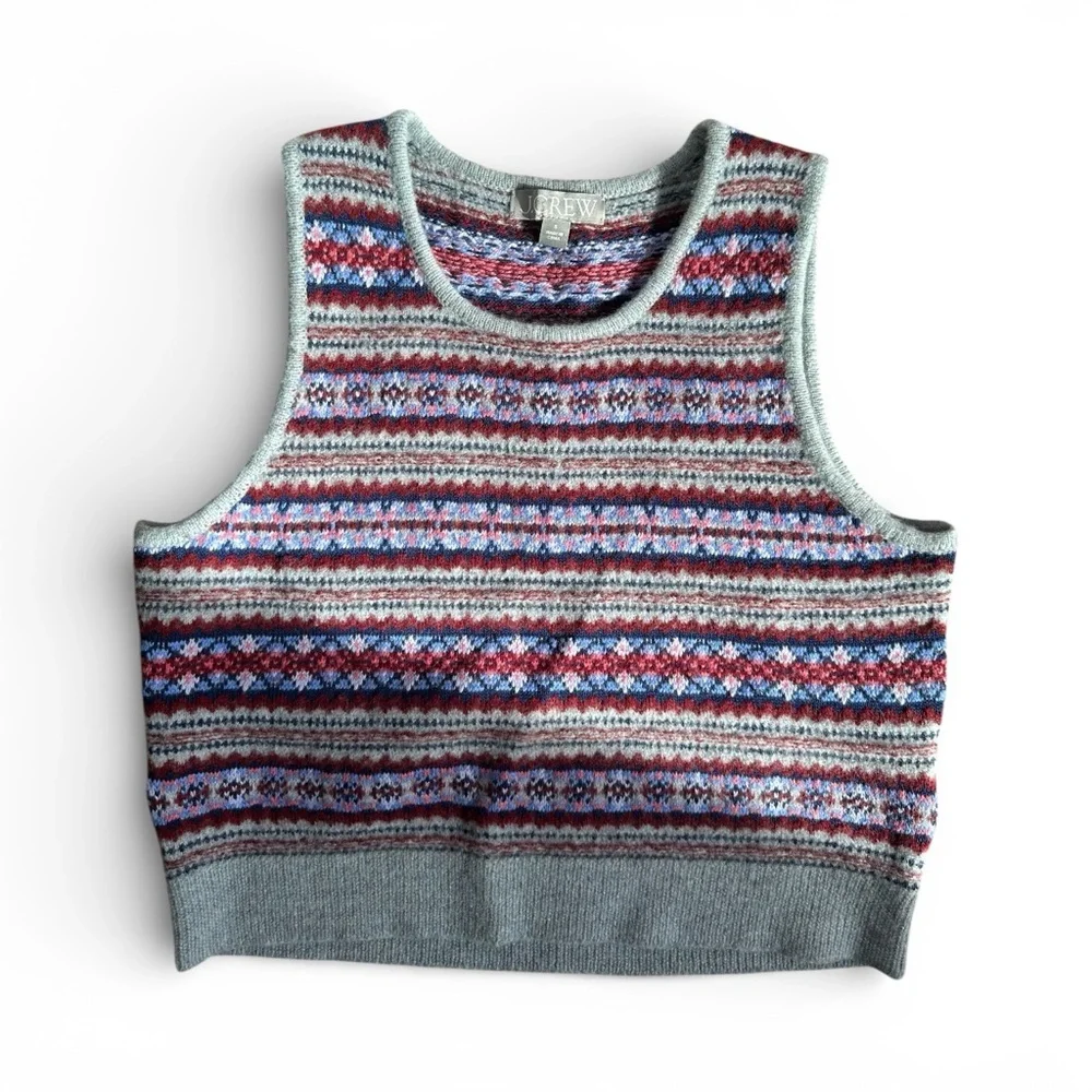 J.Crew Fair Isle Sweater Shell In Boiled Wool Heather Medium Grey Multi S